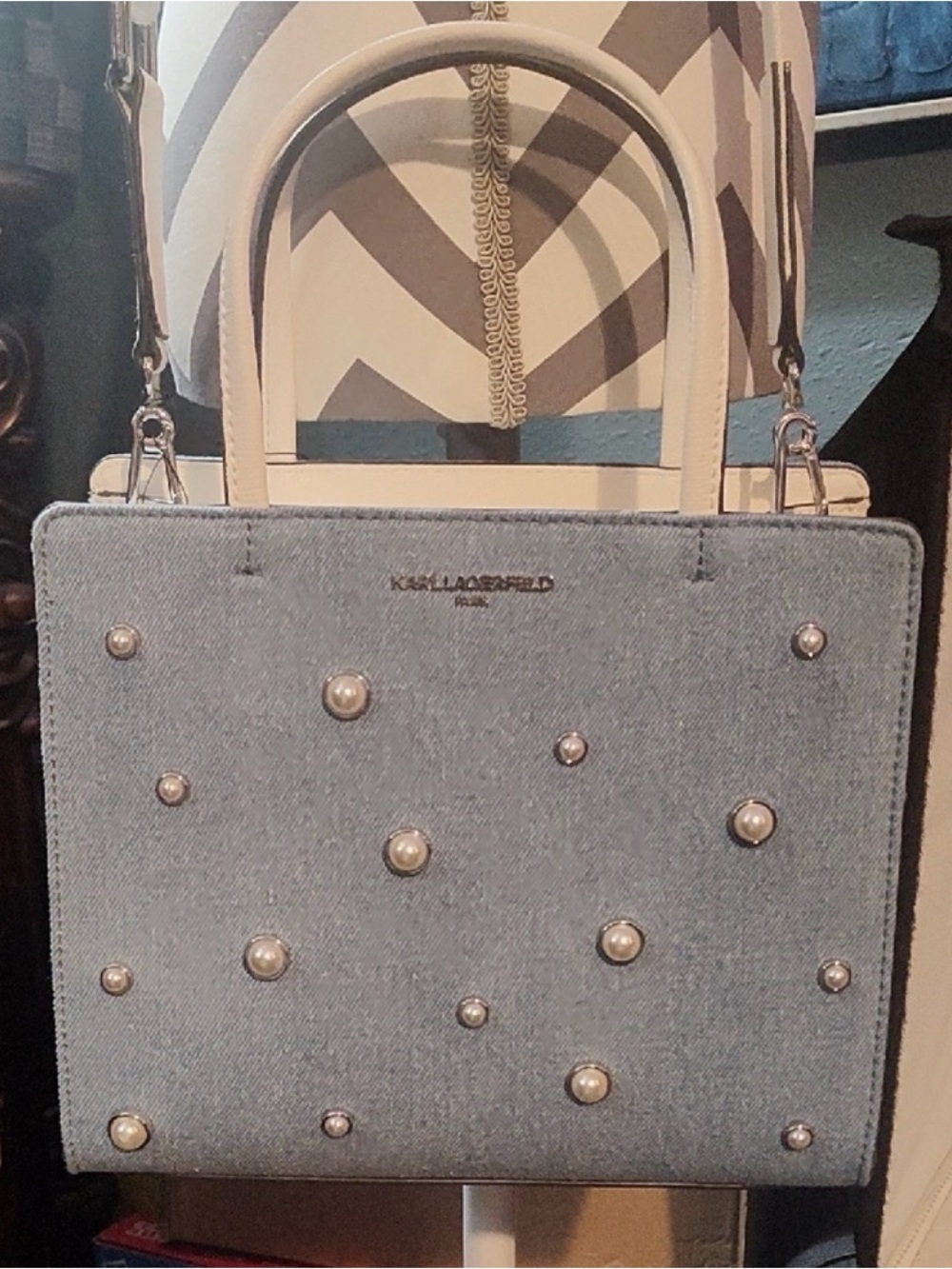 Karl Lagerfeld Denim Blue and Cream Crossbody Bag